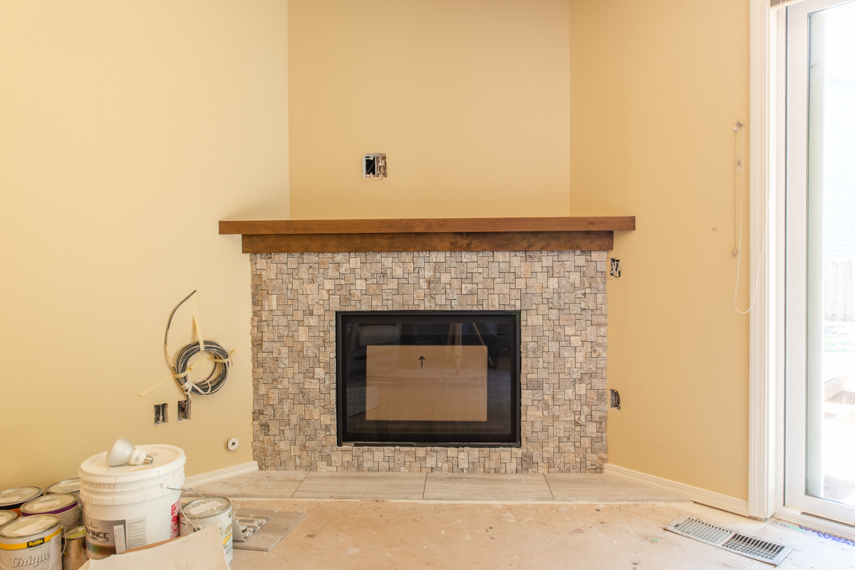 Custom fireplace tile and mantle